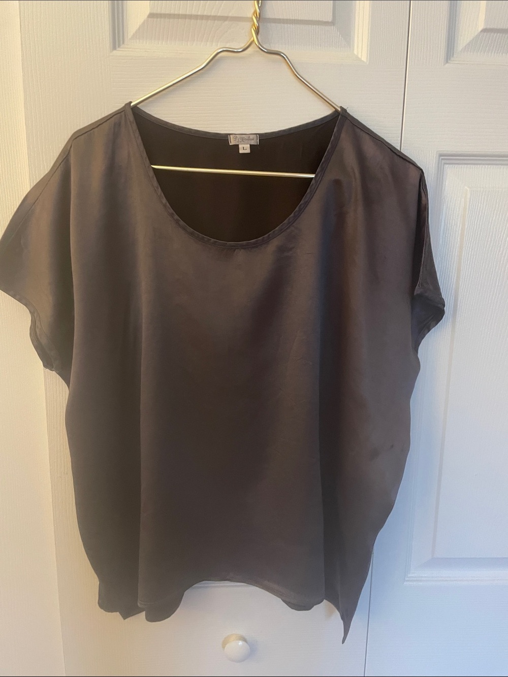 Harlow Charcoal Scoop Neck Silk-Like Blouse